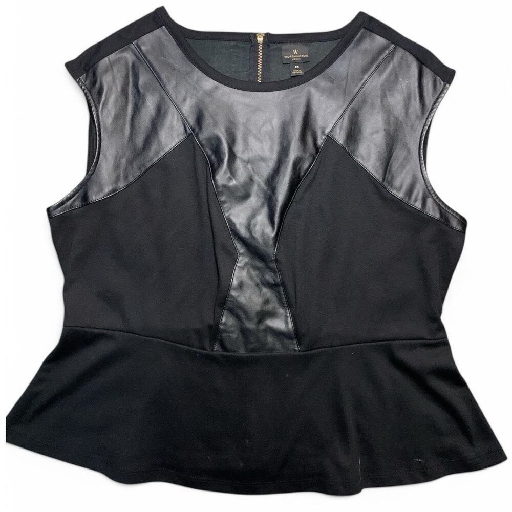 Faux Leather & Ponte Peplum Sleeveless Top